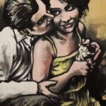 « Un Couple heureux », huile sur bois, 32x50 cm